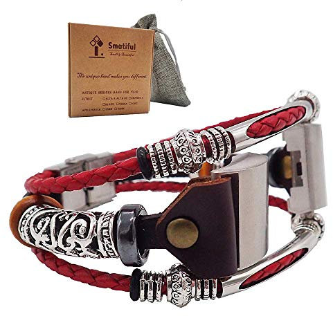 Smatiful Uhr Armband Zubehör für Damen und Herren, Verstellbar Leder Ersatz Sport Watch Band for Fitbit Charge 2, Rot