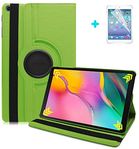 ARECY® Samsung Galaxy Tab A 10.1 2019 T510/T515 Hülle Case-360 Grad Rotations PU Ledertasche Smart Cover mit Standfunktion für Galaxy Tab A T510/T515 (10,1 Zoll) Wi-Fi/LTE+Display Schutzfolie(Grün)
