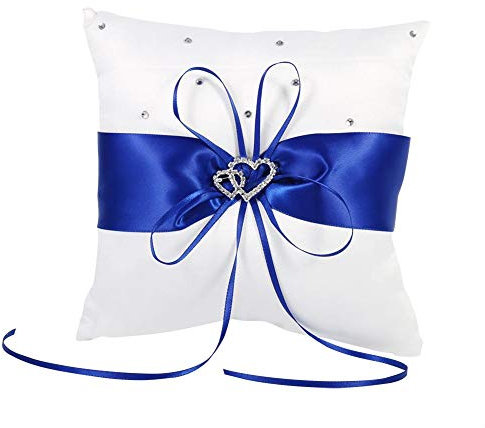 Band Ehering Kissen Bowknot Ring Inhaber Inhaber Kissen Kissen mit doppelten Herzen 8 x 8 Zoll(Blau)
