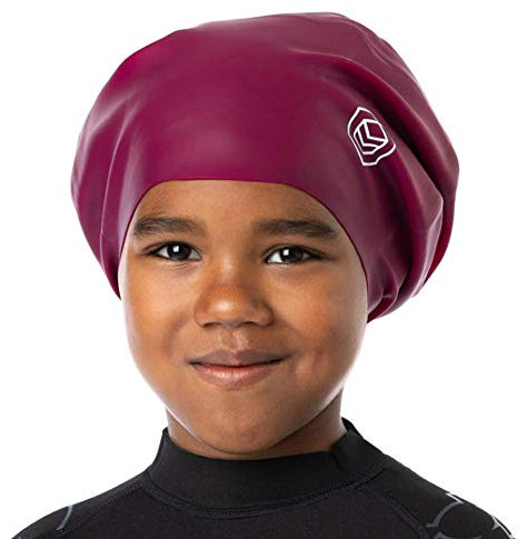 SOUL CAP JR - Bonnet de Bain Large pour Les Enfants - Fait pour Cheveux Longs, Dreadlocks, Tissages, Extensions, Tresses, Boucles et Coupes Afro - Silicone (M, Rouge)
