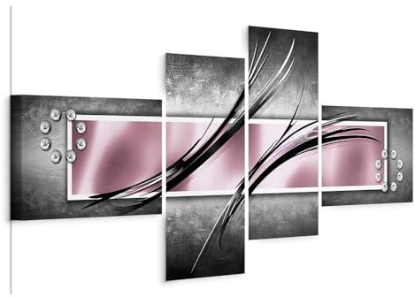 B&D XXL - Leinwandbild rosa silber grau, 100x46 cm, 4-teilig, Schlafzimmer | Hochwertige Leinwand, sofort aufhängbar, ideal fürs Wohn- oder Schlafzimmer, wasserfest und lichtecht, langlebig, stilvoll