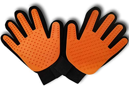 WEPO Haustier Fellpflegehandschuh/Bürsten Handschuh - Enthaarungshandschuhe/Massagebürste für Hunde Katzen - Fellpflege - Orange
