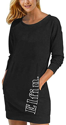 ELFIN Damen Sweatkleid Langarm Kleider Sweatshirt Dress Lässig Sportliche Longshirt Tops Minikleider mit Logodruck Herbst