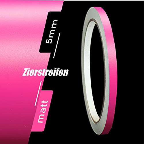 siviwonder Zierstreifen selbstklebend Folie Pink Matt matt 5 mm x 10 m Rolle Dekorband Auto Motorrad Boote Fahrrad Wohnwagen Helme Pinstripe Klebeband für Konturmarkierung Linien Dekoration Zierlinie
