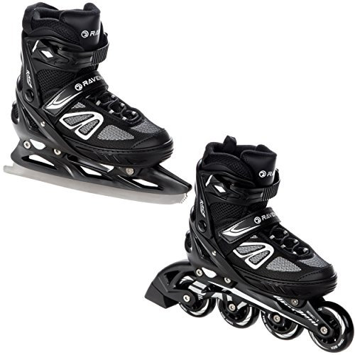 RAVEN Advance 2in1 Ice Skates Schlitt- und Inlineskates Inliner für Kinder und Erwachsene verstellbar (Black, 38-42 (25cm-27,5cm))