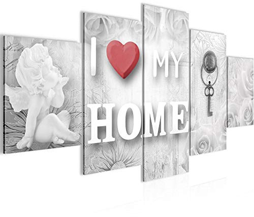 Runa Art Bild Wohnzimmer Home Herz 5 Teilig Engel Rot Grau Wandbilder auf Vlies Leinwand 026253c
