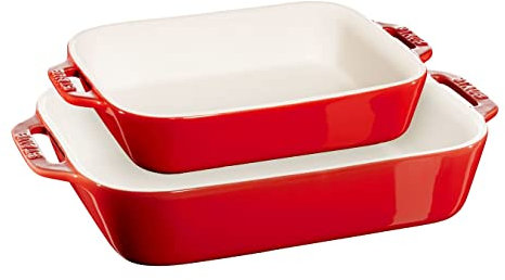 STAUB Ceramique - Juego de 2 cacerolas rectangulares (20 x 16 cm y 27 x 20 cm), color rojo cereza