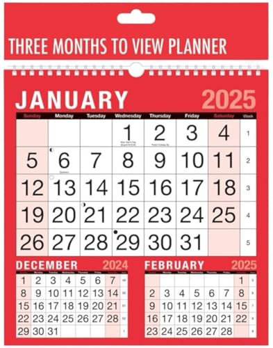 UKDD® Kalender 2022, A4, groß, 3 Monate pro Ansicht, Wandplaner für Zuhause, Büro, Schule, 1. Januar 2022 bis 31. Dezember 2022
