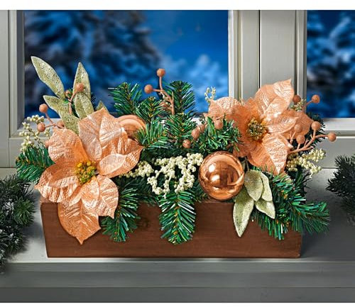 3-Pagen Jardinera para balcón con adornos navideños, bolas de 40 cm y alféizar de ventana de