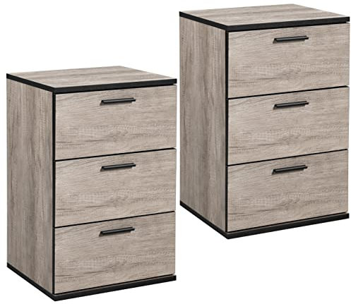 Yaheetech 2 x Nachttisch Nachtschrank Nachtkommode 3 Schubladen 60cm hoch Schubladenschrank Beistelltisch Metallgriffe Nachtkonsole für Schlafzimmer/Wohnzinmmer, Grau