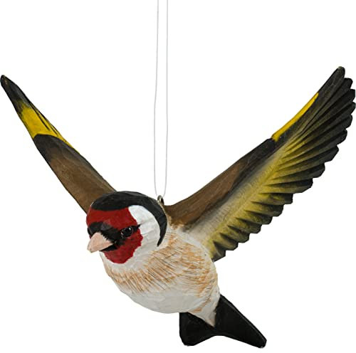WILDLIFEGARDEN Wildlife Garden WG4442 DecoBird Fliegender Stieglitz - Handgeschnitzter Dekorative Vogel aus Holz - Fliegende Vögel