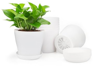 KINGLAKE 16 Stück 10cm Blumentöpfe Pflanztöpfe Klein, übertopf Pflanztopf Anzucht Plastik mit Untersetzer, Blumentopf Kunststoff Set, Topf Kleine Flower Pot für Pflanzen Kakteen Sukkulenten-Weiss