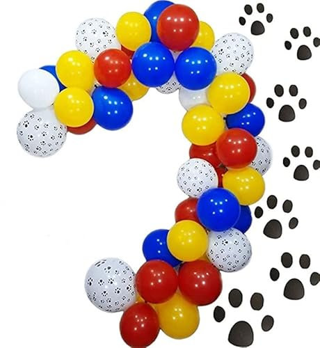 Luftballon Girlande Blau Rot Gelb, Hillylolly Rot Blau Ballons Set,100 Stück Latex Luftballons, Luftballons Geburtstag Girlande, Hundepfoten Luftballon, Party Deko für Hochzeit/Geburtstag/Baby
