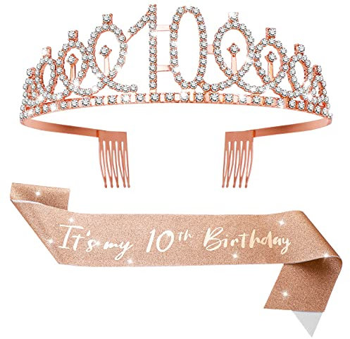 Abeillo 10. Geburtstag Krone Mädchen, Geburtstag Krone Schärpe, Mädchen Schärpe & Strass Tiara Kit, Geburtstag Party Deko, Birthday Krone für Geburtstag Geschenk Partyzubehör Prinzessin Party