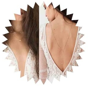 Collier chaîne bohème en cristal et strass - Collier doré - Chaîne de dos de mariée - Chaîne de corps d'été - Bijoux de corps pour femmes et filles - Cadeaux (doré) - (STLF-913-1)