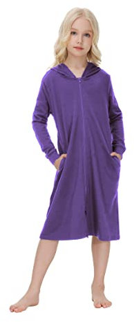 Verve Jelly Weiche Baumwolle Baby Mädchen Badetuch Strandtuch Bademantel für Kinder Langarm Kapuze Nachthemd Nachtwäsche mit Taschen Lila 140 9-10 Jahre