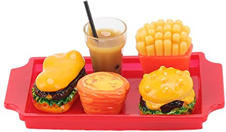 VGEBY Puppenhaus Fast Food, 1/12 Harz Mini Hamburger Pommes Set Puppenhaus Miniatur Lebensmittel Zubehör Spielhaus Spielzeug
