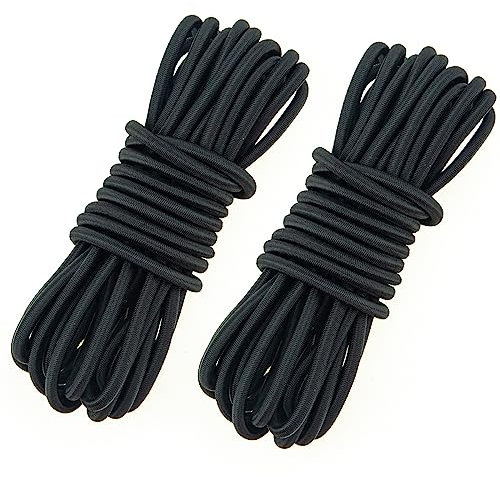 2PC 3MM Black Elastic Cord 10 Meter 3mm Elastic String Bungee Cord Round Stretchy Cord Bungee Rope Multifunctional Drawstring Elastic for Backpack Tent Poles DIY Craft Projects Camping