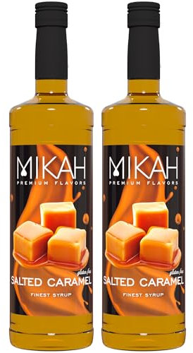 Mikah - Premium Flavors - Salted Caramel (gesalzenes Karamell) x2 | Sirup für Getränke und Desserts | Professionelle Verwendung | 2 Flaschen à 1 Liter (2 x 1000 ml)