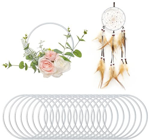 JOLIGAEA 20 Stück Metallringe zum Basteln, Metallring 10cm, Silber Traumfänger Ringe, DIY Basteln Kranz Rahmen für Hochzeit Weihnachten Festival Party Dekoration