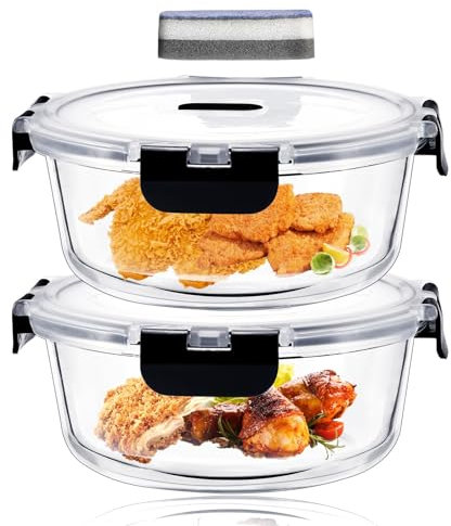 ERUIV Boite Vonservation Verre ronde, 2 pièce 620ml Lunch Box Verre, Boite En Verre Avec Couvercle Alimentaire garder frais, recipient verre wtransparent, Boite De Conservation Alimentaire En Verre