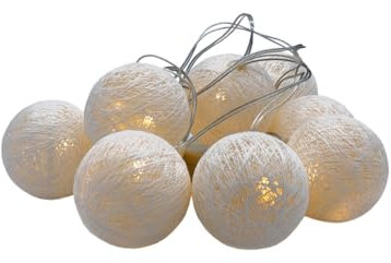 Spetebo Cadena de luces LED con 10 bolas de Raphia, color blanco, iluminación decorativa con bolas de algodón, decoración de mesa, luz de ambiente