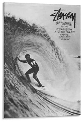 ForGue Stussy Surf Retro-Poster, Ästhetische Wandkunst, Leinwandbild für Schlafzimmer, Wohnzimmer Dekoration, 30 x 45 cm, Rahmenstil