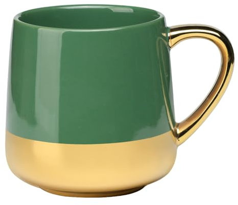 MACHUMA Elegant 510ML Ceramic Coffee Mug, Gold-Plated Handle and Bottom Electroplated, Ideal for Wedding or Anniversary Celebration (Emerald Green)