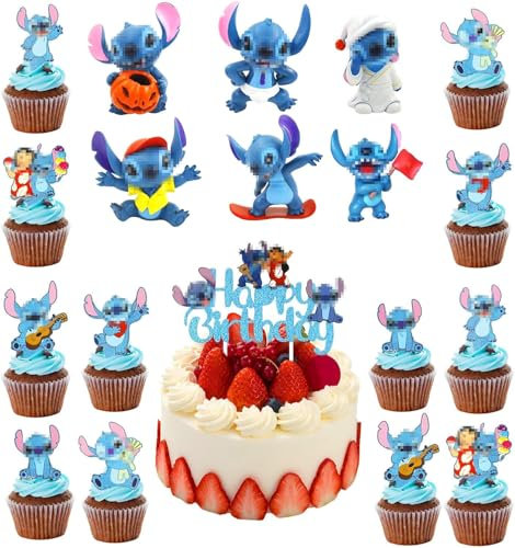 Tortendeko Geburtstag für Kinder,6 AnimeFiguren,12 Cupcake Toppers,Happy Birthday Kuchen Deko für Dekoration der Geburtstagsfeier