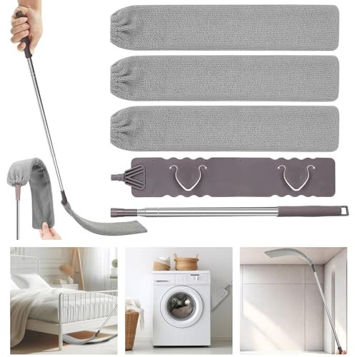 YeaHapiday Spolverino per Polvere Allungabile 2,5m, Spolverino Telescopico Ultra Sottile 3mm, Spazzola Telescopica per Polvere per Sotto il Divano, Armadi, Letto (Grigio)