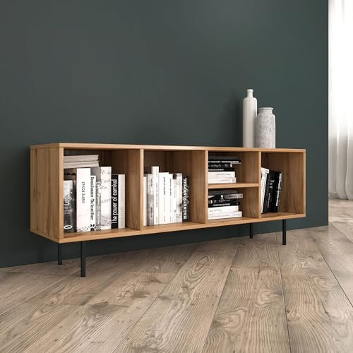 Homestyle4u 2651, TV Board Industrial Design 140 cm Lowboard TV-Schrank Eiche Holz Metall Fernsehschrank Kommode