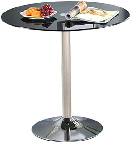 Mesa De Cristal Redonda Templada, Mesa Redonda para Bar, Cocina, Comedor, Mesa Moderna para Desayuno, Bistró, Soporte Cromado,Negro,60CM,HaoAMZ