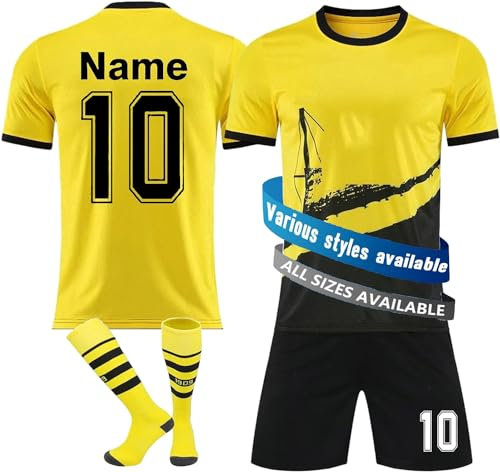 Generic BVB Personalisiertes Trikot für Kinder Fußball Trikot mit Namen Nummer Team und Logo Trainingsanzug Fussball Trikot 3 Teiliger Satz Erwachsene/Kinder Fussball Anzug A99 XX-Large