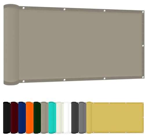 Voile D'Ombrage pour Balcon Brise Vue 40 x 700 cm Tissu Polyester UV Protection avec Oeillets Toile Imperméable La Couverture Végétale pour Serre Et Pergola, Kaki