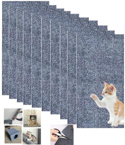 WUZILIN (Hellgrau, 30 * 60cm 10er-Pack) Katze Kratzmatte,Katze Wand Stracther, vielseitige Selbstklebende Ersatz einfache Verwendung für Katze Bäume, Katze Wand Möbel, Kratzbäume, und Couch Schutz