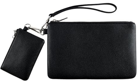 letech+ Sac à main pour femme - Pochette pour femme avec poche amovible - Petit portefeuille en cuir avec dragonne et fermeture éclair - Compartiment pour pièces de monnaie - Pour argent, cartes,