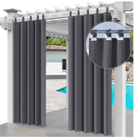 Mewkew Wasserdicht Outdoor Vorhang Schlaufengardine B142×H300 cm Gartenlauben Balkon Vorhänge Gardinen Verdunkelungsvorhänge mit Abnehmbaren Schlaufen Vorhang für Strandhaus Pavillon,1 Stück