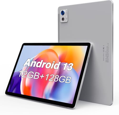 FancyFish Tablette Android 13 avec 10.1 Pouces 1920×1200 FHD Écran, Octa-Core 2.0G hz CPU,12GB RAM + 128GB ROM (TF Développer 1TB), 5G Wi-FI, Bluetooth 5.0, 6000mAh, 5MP+13MP Caméra Tablet Gris