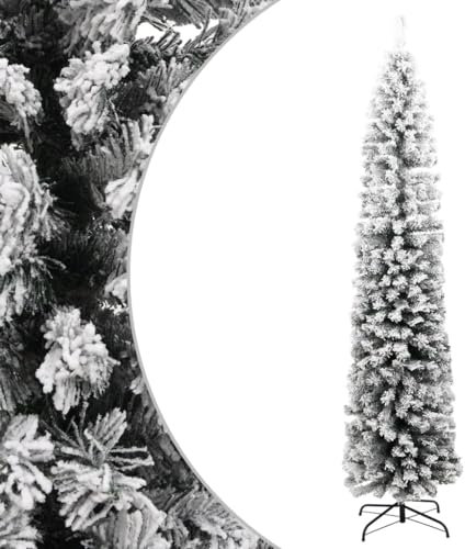 alberi di natale con luci led incorporate,albero di natale pino innevato,Albero di Natale Artificiale Sottile con Neve Verde 240 cm PVCAdatto per camera da letto, soggiorno, patio, Natale
