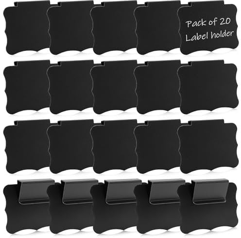 20Pcs Irregular Metal Basket Labels, Removable Clip on Labels for Storage Bins, Hanging Bin Clip Label Basket Tags, Dry Erase Reusable Fabric Bin Labels Holder for Kitchen (Black)
