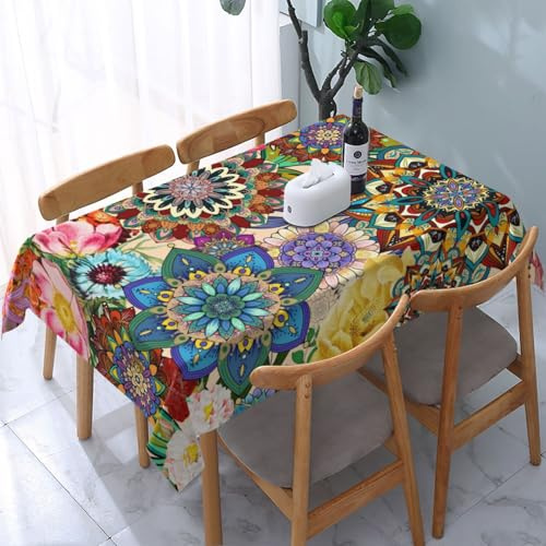 LANAIQO Rectangle 54x72 Boho Floral Table Cloth Colorful Flowers Tablecloth