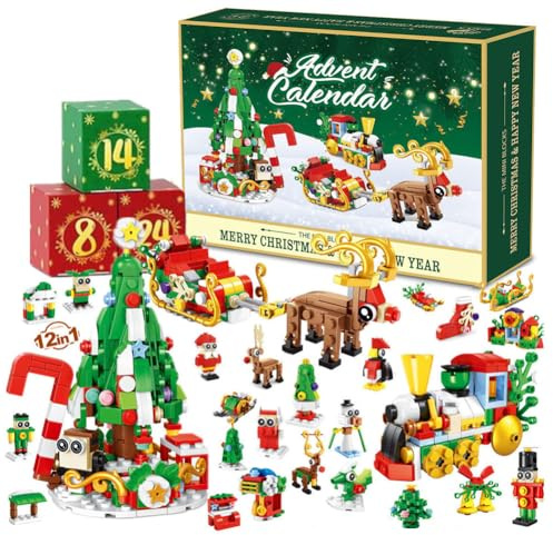 HTU 2024 Advent Calendar 24 Days Christmas Countdown Calendar Christmas Tree Building Toy Set Christmas Tree Advent Calendar Christmas Tree Building Blocks Kit