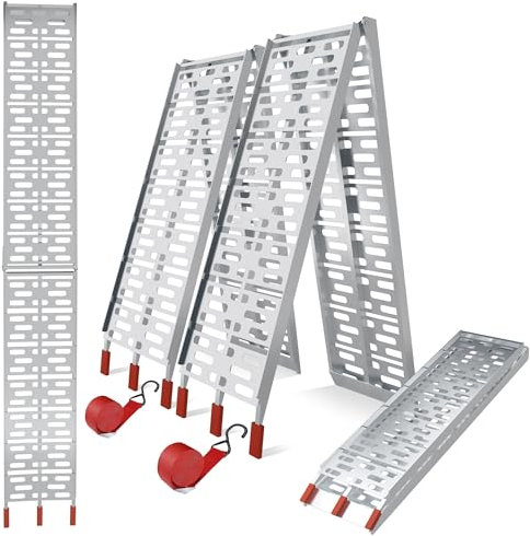 Jago® Rampa di Carico - Set da 1 o 2, Pieghevole, in Alluminio, Carico Massimo 340kg, 227x30 cm, Portatile - Accesso per Moto, Scooter, Quad, Trattorino, Furgone, Carrello (2 Rampe)