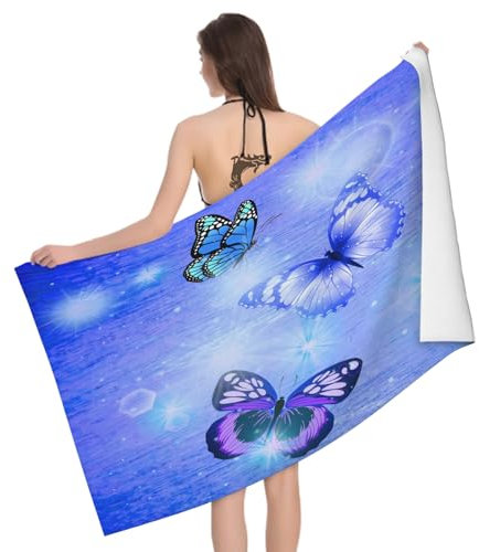 Leichong Telo Mare Microfibra 80x160 cm Farfalla Viola, Telo da Bagno in 3D Elegante Asciugamano da Spiaggia da Asciugatura Rapida Assorbente per Palestra, Yoga