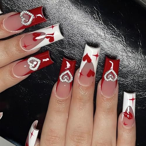 24pcs Sarg Falsche Nägel In Liebe Herz Französisch Styles Press Auf Nagel Mit 3D Nägeln Charm Valentinstag Geschenke Für Frauen