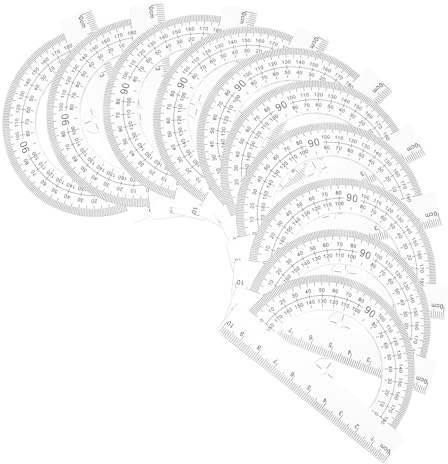 10Pcs Plastic 180 Degree Protractor for Measuring, White | Half Circle Form, Dual-Scale Numbers, Smooth Edges, for Drafting Learners and Engineers