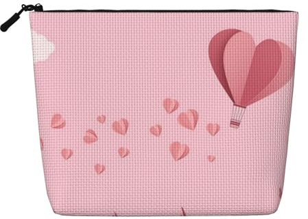 Trousse de Maquillage de Voyage Grande capacité pour Femme, Motif montgolfière Rose Origami, Motif Saint-Valentin, imperméable, Simple épaisseur, Imitation Chanvre, avec Fermeture éclair