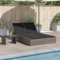 IKAYAA Sonnenliege für 2 Personen, Polyrattan Doppelliege Wetterfest, Sonnenbett, Outdoor Bett, Gartenbett, Sonneninsel, Garten Relaxliege Grau
