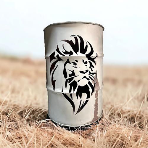 M.K.Design Feuertonne Löwe - eine sehr schöne Feuerstelle für Deinen Garten 88cm hoch und 60cm im Durchmesser 200L 18Kg mit Deckel