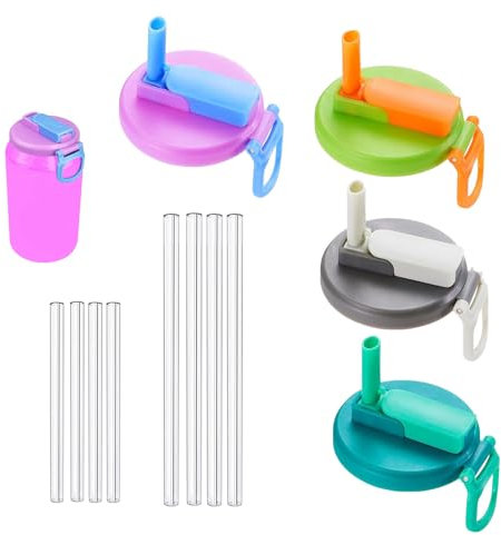 Getränkedosen Deckel Silikon (4 Stück), 6,2 * 5,7 * 3cm Dosendeckel mit Strohhalm, Leicht zu reinigen, Auslaufsicher, Für Getränke, Soda und Bier, 4 Farben